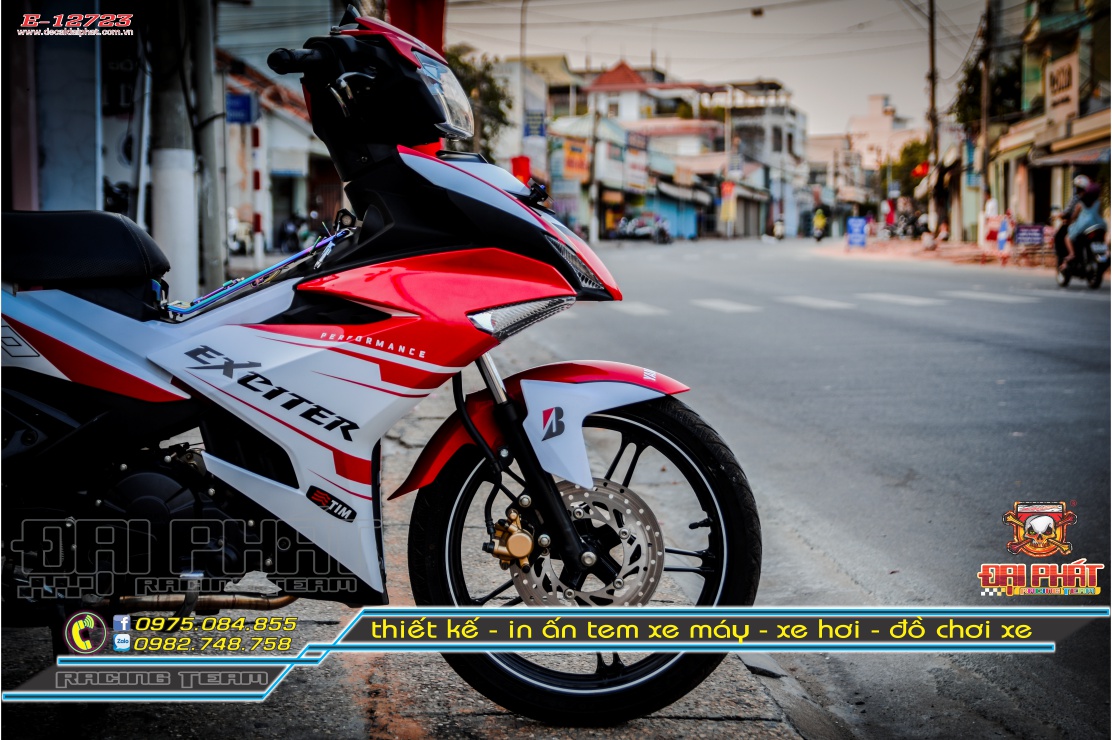 Tem Trùm Xe Exciter 150 Ducati Trắng Đỏ - E-12723