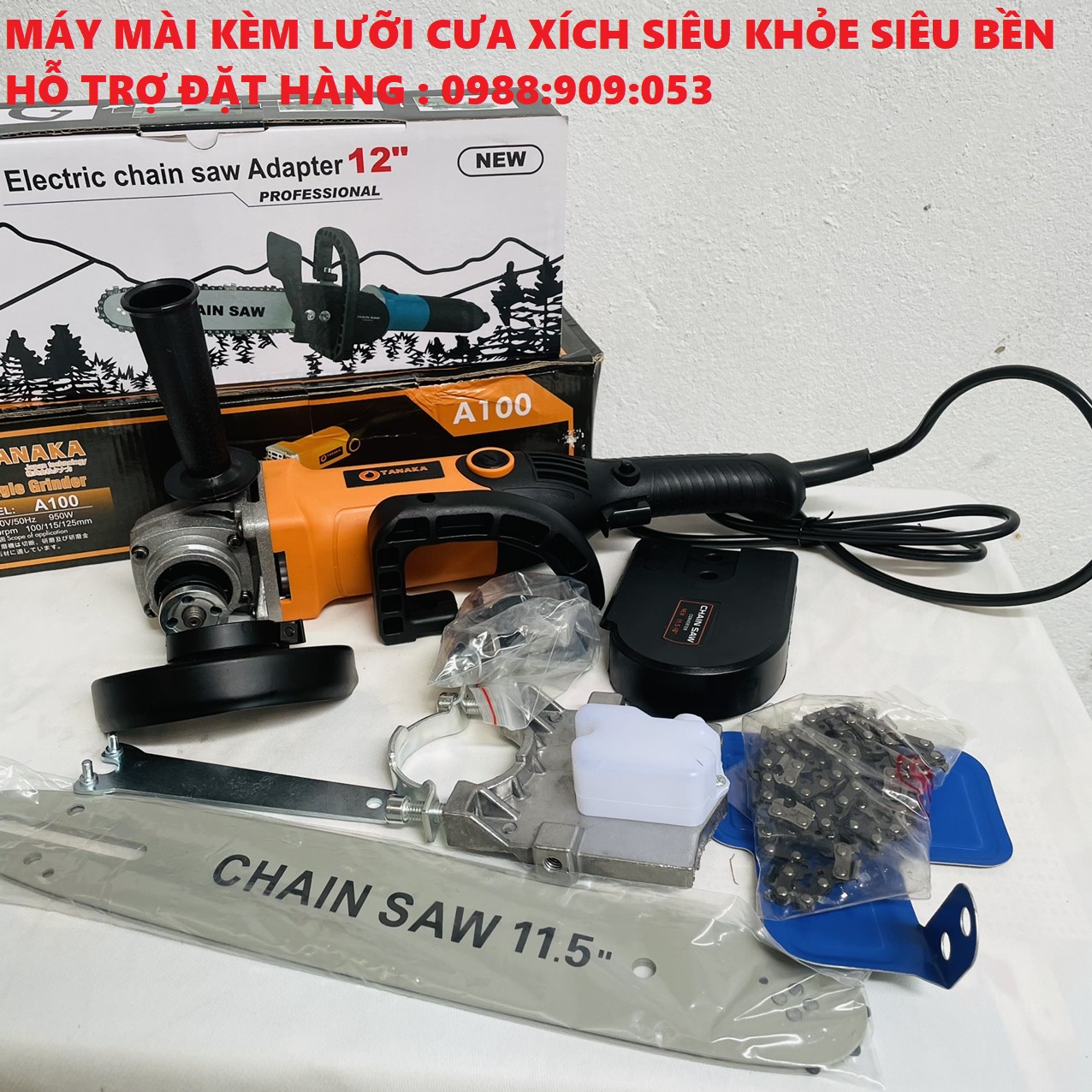 Combo máy mài kèm lưỡi cưa xích cắt cây