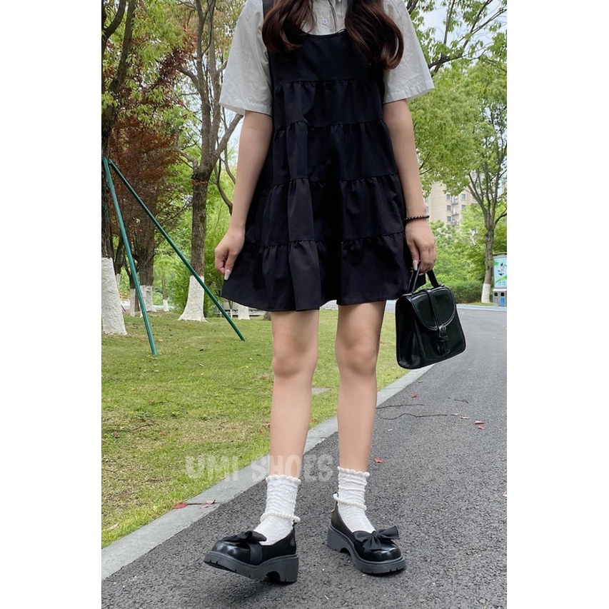 HOT NOWSHIP Giày Lolita Nữ Mary Quai Ngọc Hột Soàn Cài Thời Trang Phối Nơ Màu Đen/Kem Hot Mới Học Sinh Đi Chơi Xinh Đẹp