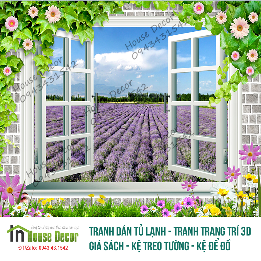 Tranh dán tường 3D cửa sổ, Tranh Dán Tường 3d Phòng Khách, phòng ngủ hiện đại
