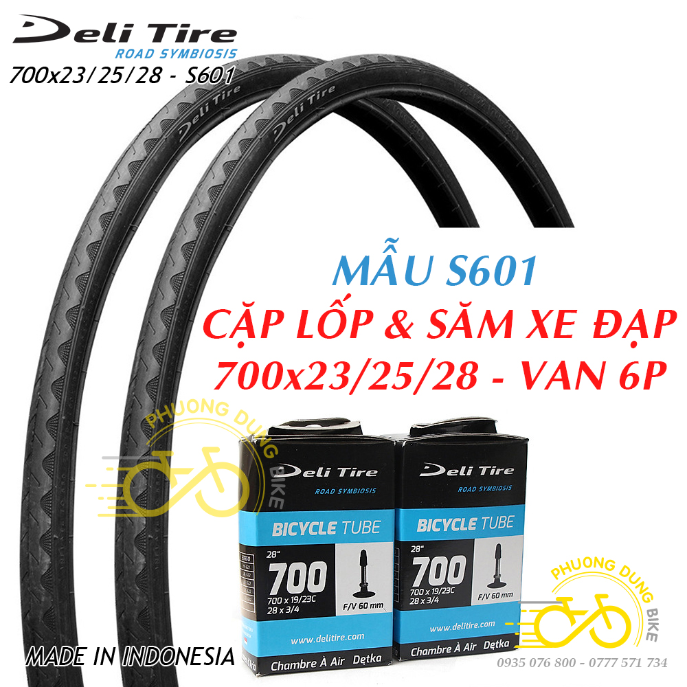 Cặp Lốp và Ruột xe đạp Deli Tire S601 700x23C / 700x25C / 700x28C - Van dài 60mm