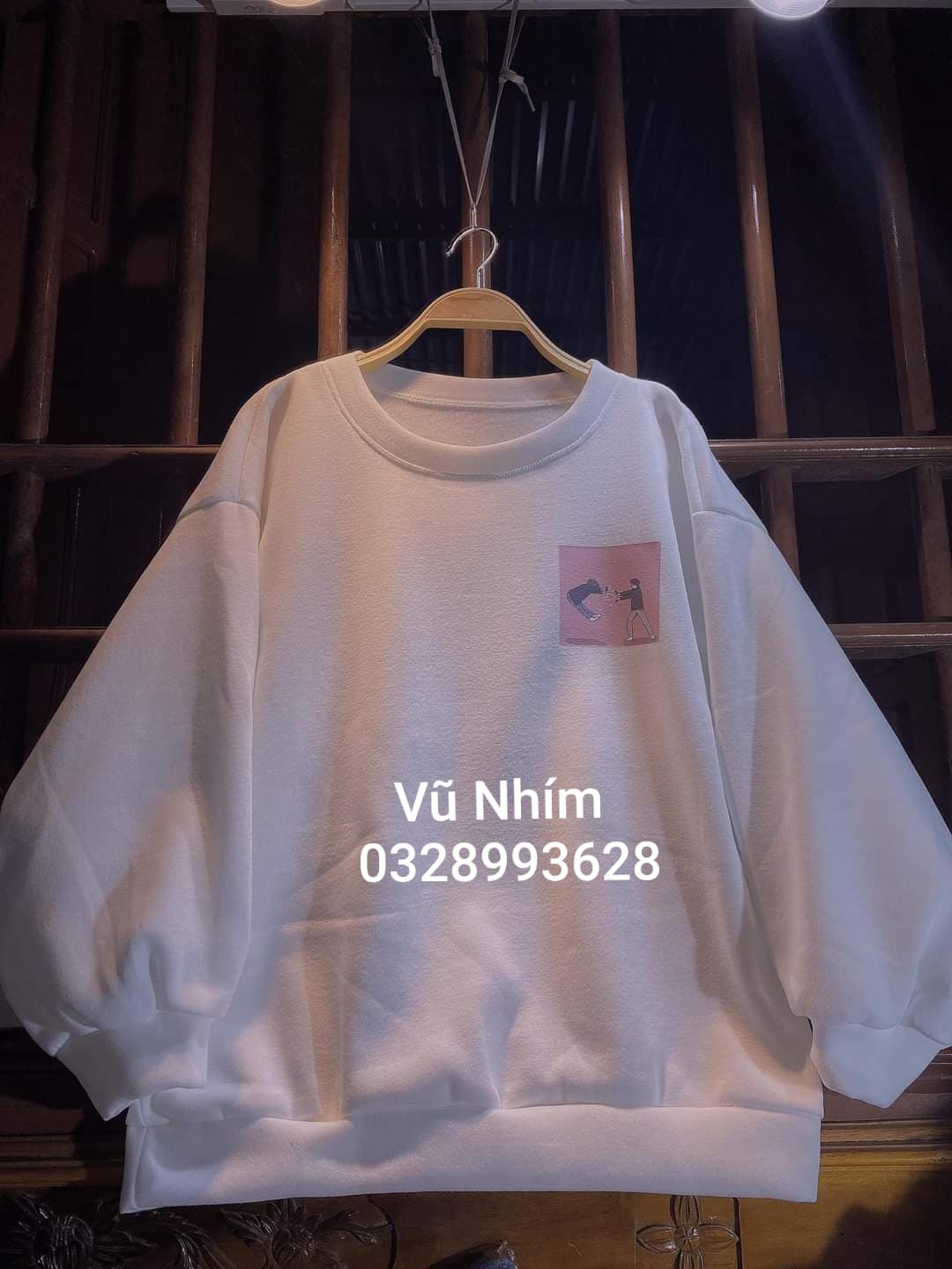 Áo Sweater nỉ đôi bạn thân màu trắng
