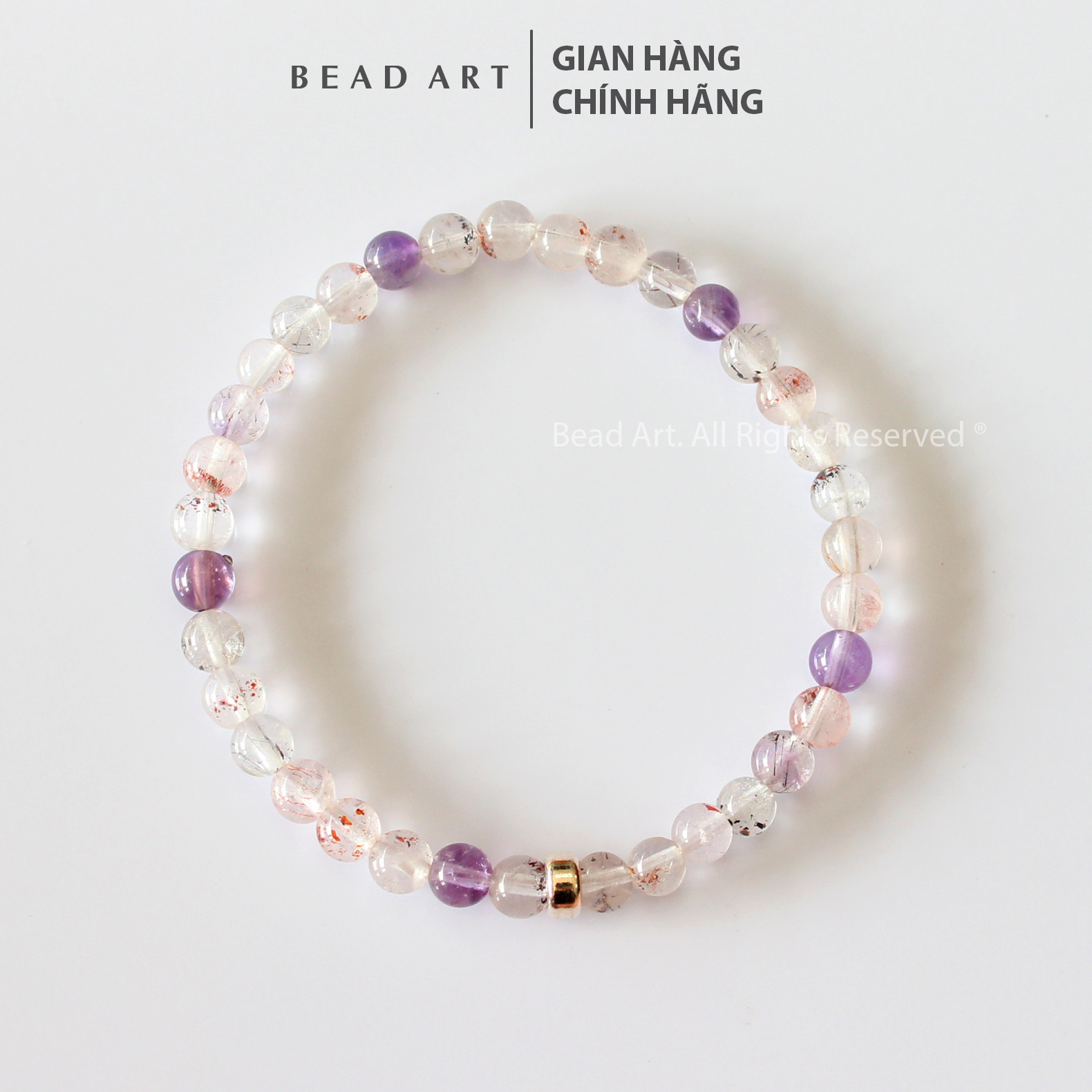Vòng tay 4.5mm đá super seven dạng tròn và bạc 925, đá thông thái, vòng tay phong thuỷ, chuỗi hạt - bead art
