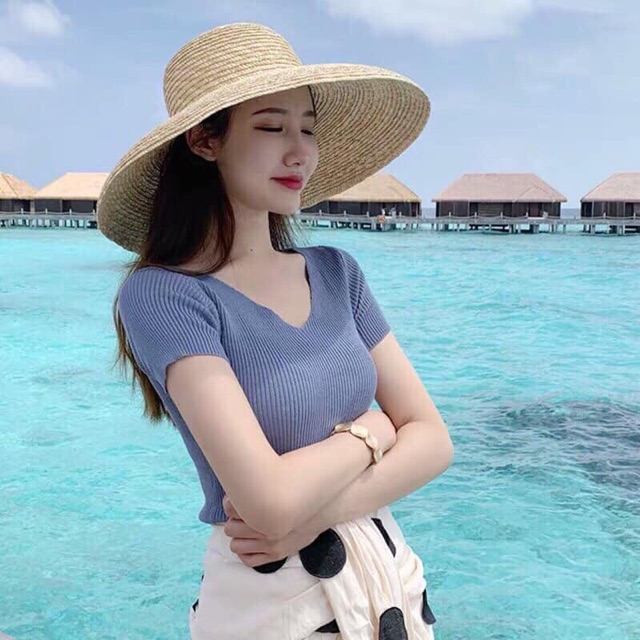 Áo len cổ tim tay ngắn nhiều màu