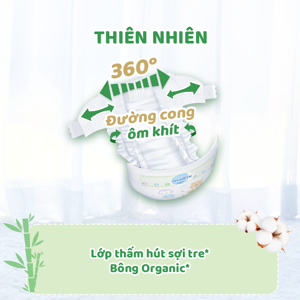 12 miếng tã quần Molfix Thiên nhiên M (6kg - 11kg)