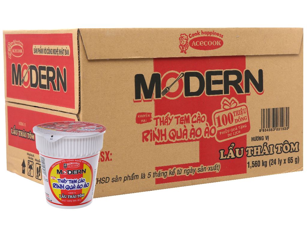 Thùng 24 Ly Mì Modern Vị Lẩu Thái Tôm 65 Gram / Ly