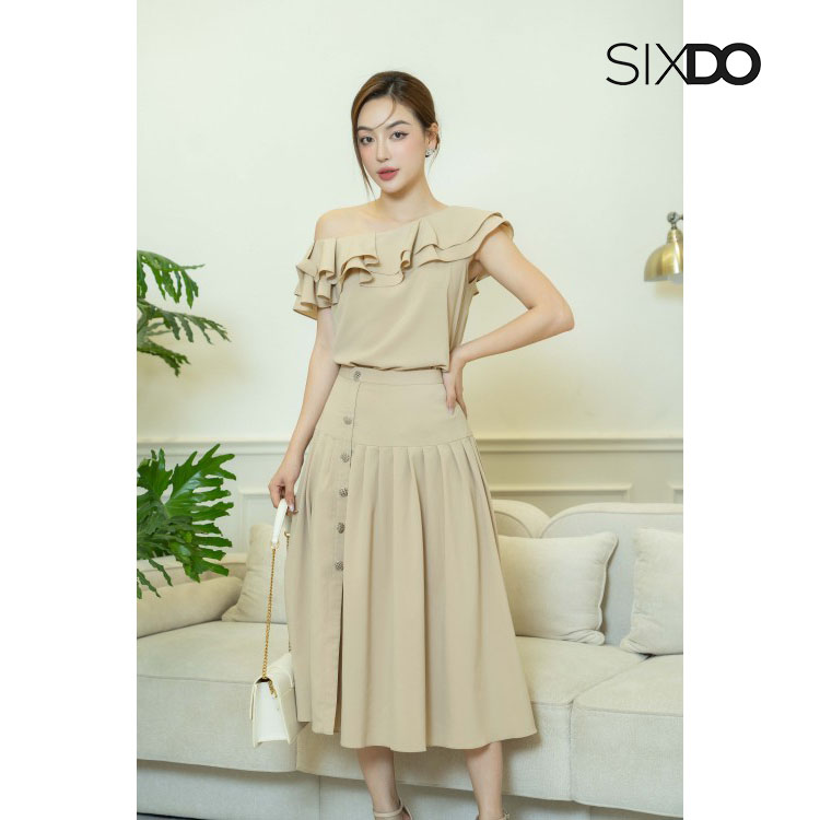 Chân váy xếp ly phối cúc dọc sixdo