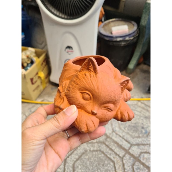 Chậu đất nung hình mèo