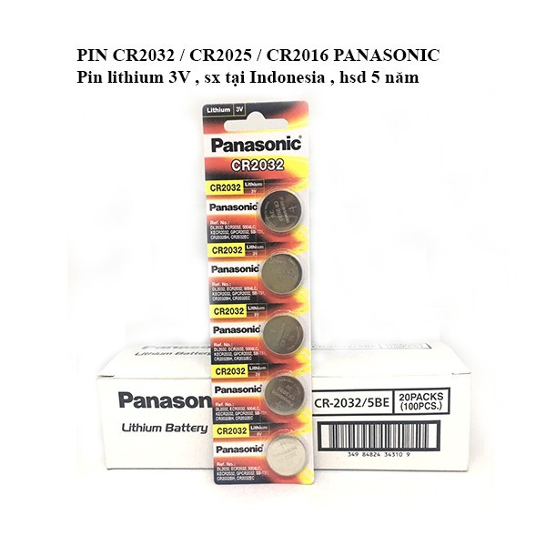 Vỉ 5 viên Panasonic CR2032 / CR2025 / CR2016 lithium 3V