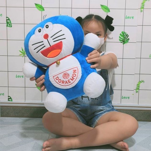 Gấu bông doraemon, nobita, mèo máy doremon vải nhung siêu mịn không nhăn an toàn cho da bé