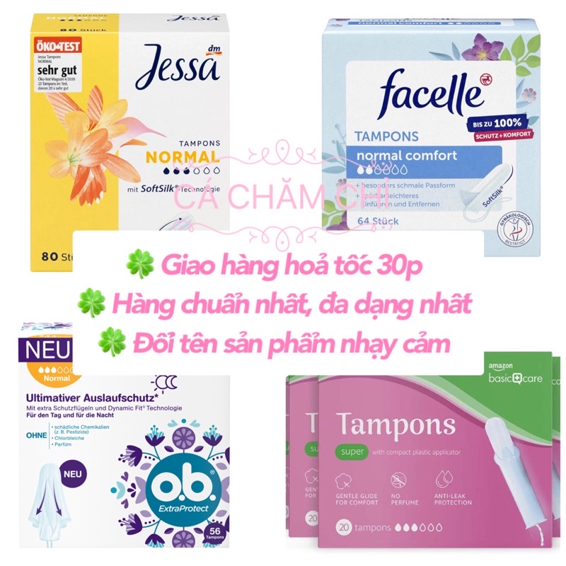 (Bán lẻ tampon) Set 10 chiếc tampons Facelle đủ size date 2026 hàng Đức