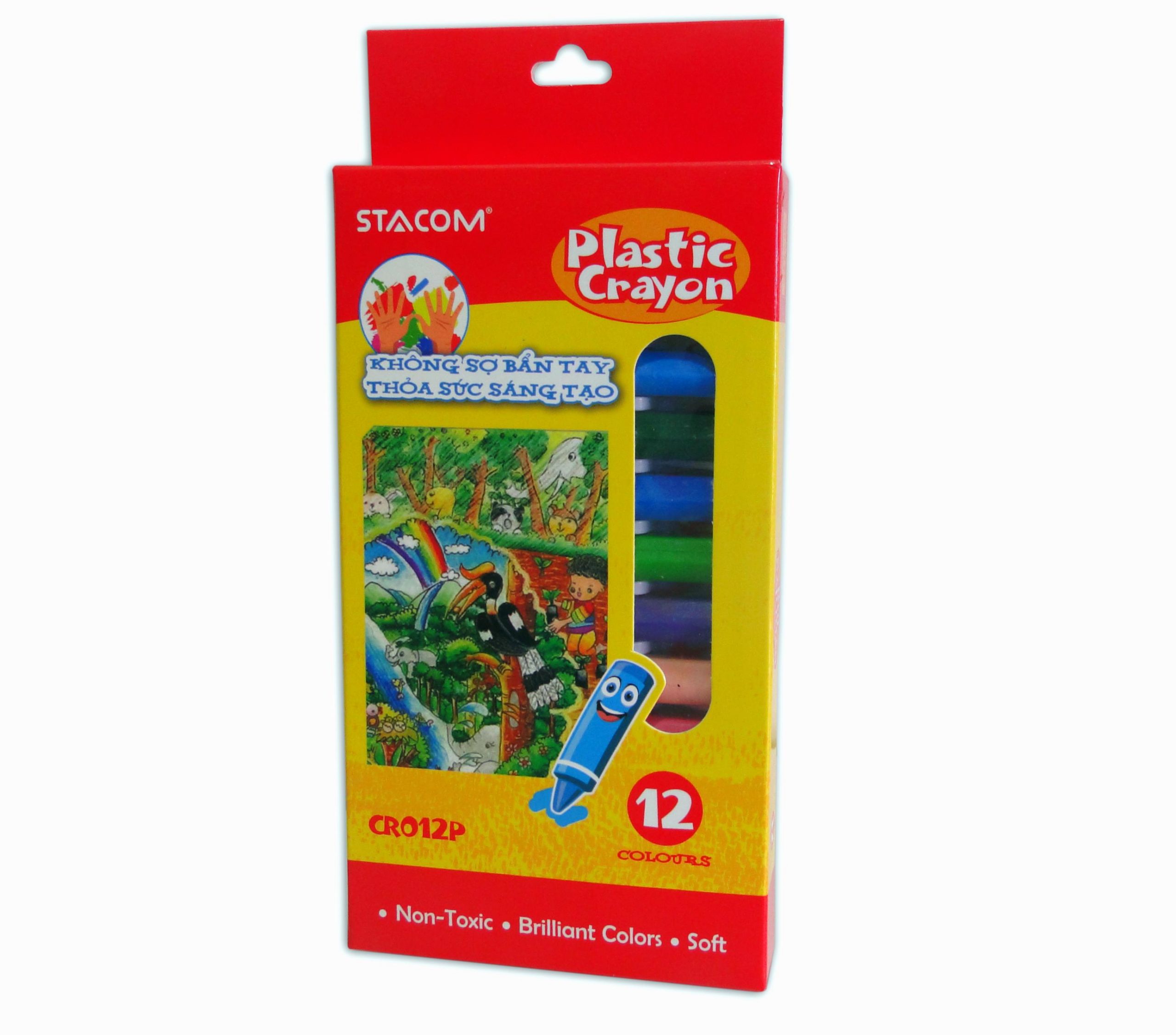 Sáp Màu Học Sinh Plastic Crayon STACOM Với 6/12/24 Màu - CR006P/CR012P/CR024P - Hạn Chế Bẩn Tay