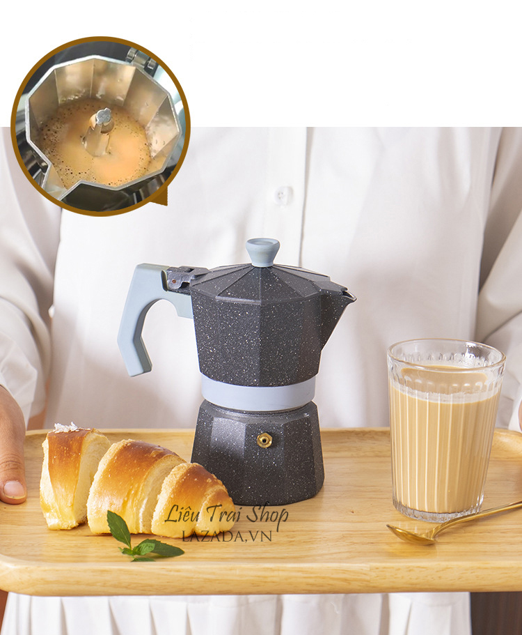 Ấm moka pot pha cà phê cà phê bình moka pot 2cup 80ml vân đá phong cách Ý