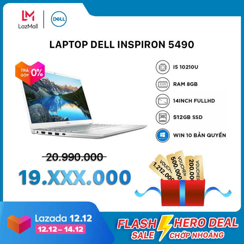 [TRẢ GÓP 0%]Laptop Dell Inspiron 5490 Core i5 10210U 14inch FullHD  Ram 8GB  512GB SSD  Card Màn Hình NVIDIA MX230 2G  Win 10 Bản Quyền  Silver