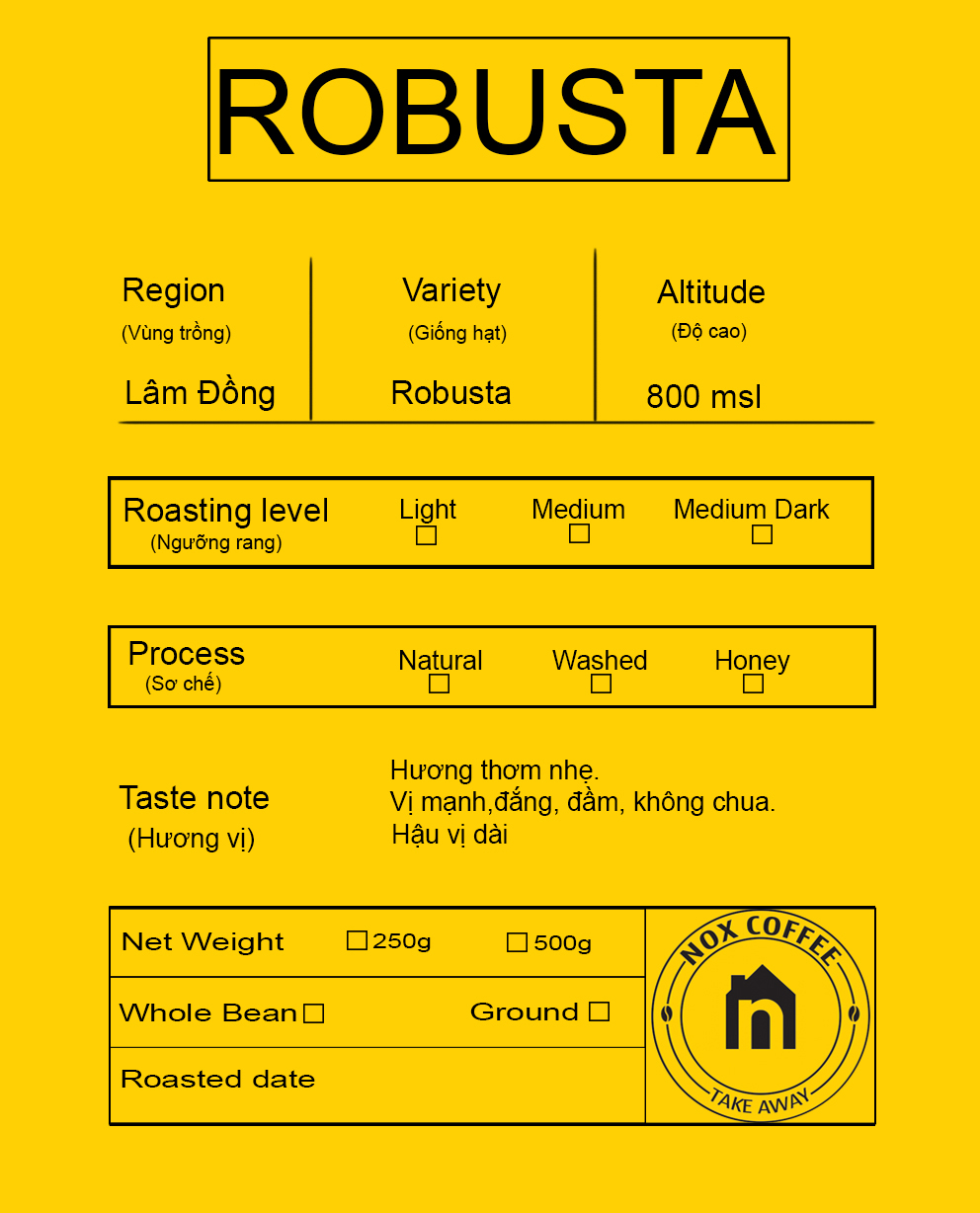 Cà phê Robusta nguyên chất 100%  - Nox Coffee