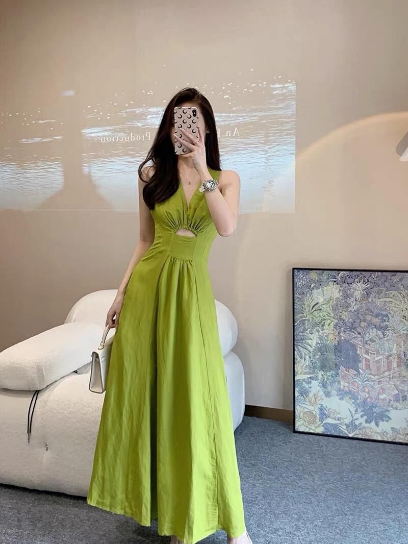 Đầm maxi dáng dài cổ v vải mịn đẹp siêu hot
