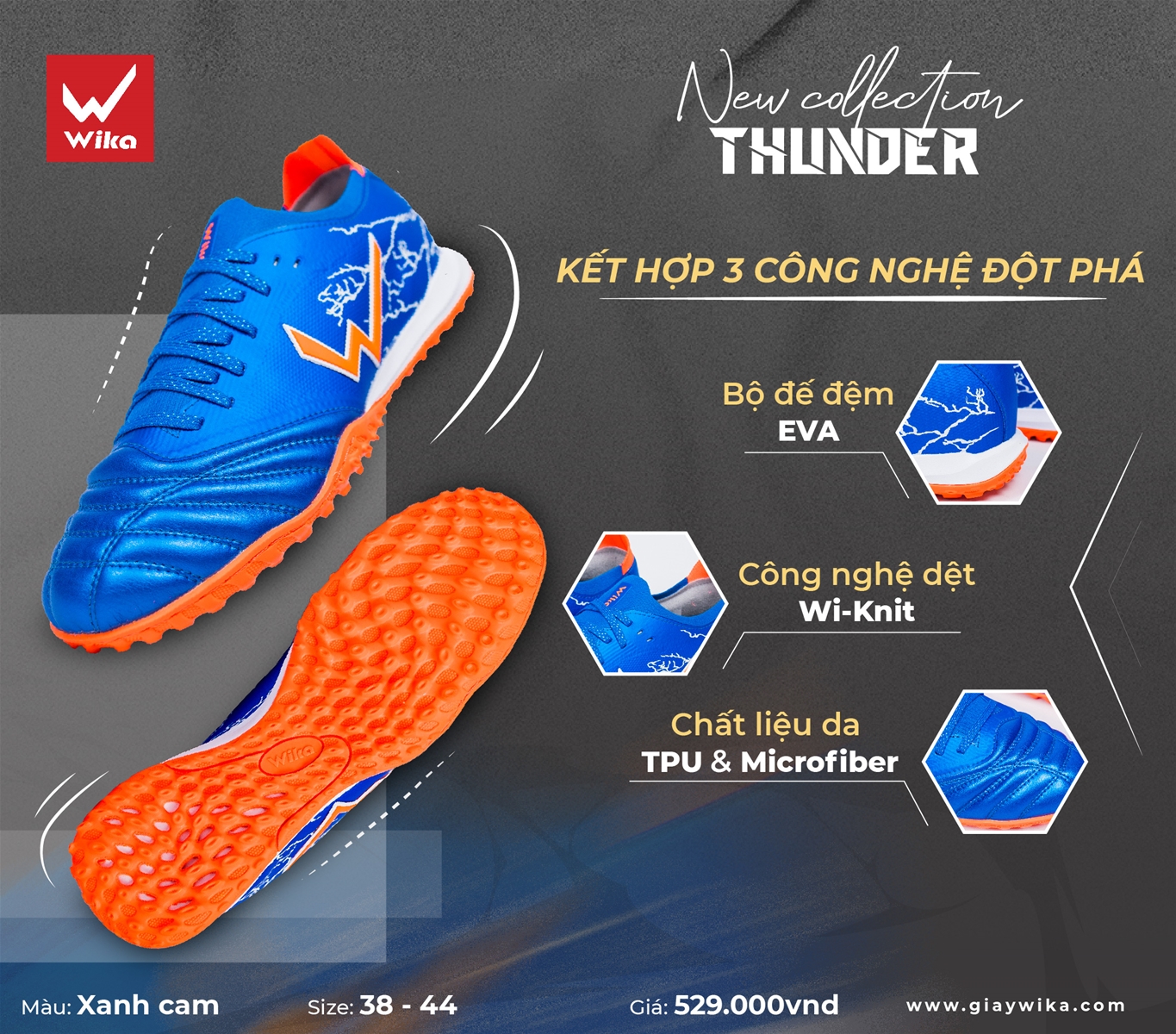 Giày bóng đá Wika Thunder đế TF sân cỏ nhân tạo