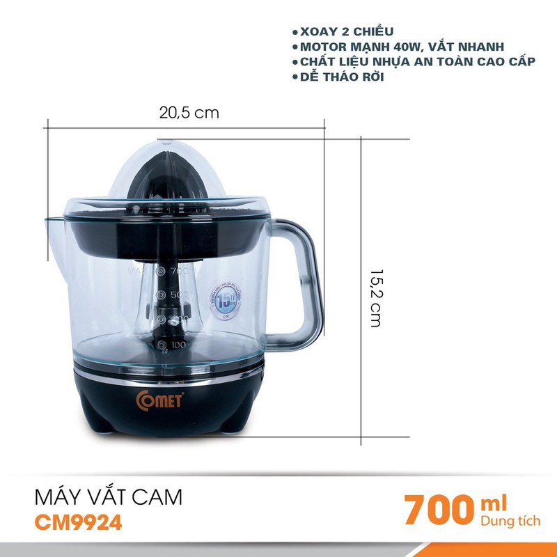 MÁY VẮT CAM COMET CM9924 - 0.7 LÍT CÔNG SUẤT 40W