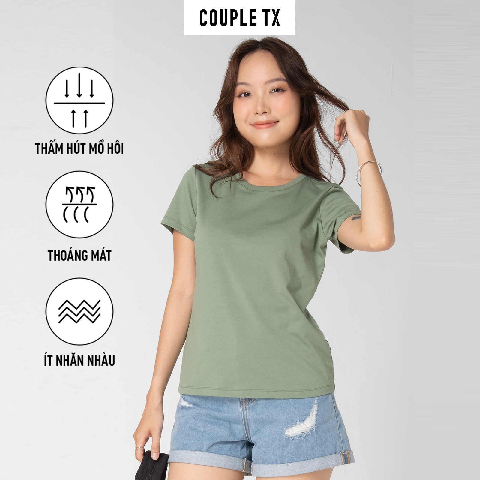Áo thun nữ cổ tròn couple tx - slim basic wts 2325