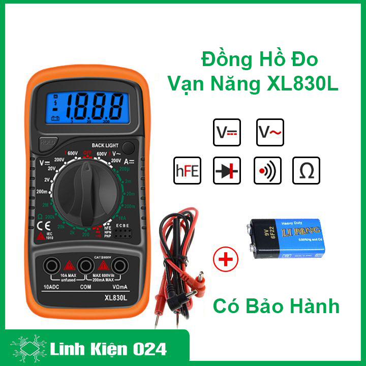 Đồng hồ đo điện tử vạn năng XL830L, đồng hồ đo điện đa năng XL 830L, đo điện áp hiển thị số, đồng hồ đo có kèm pin theo