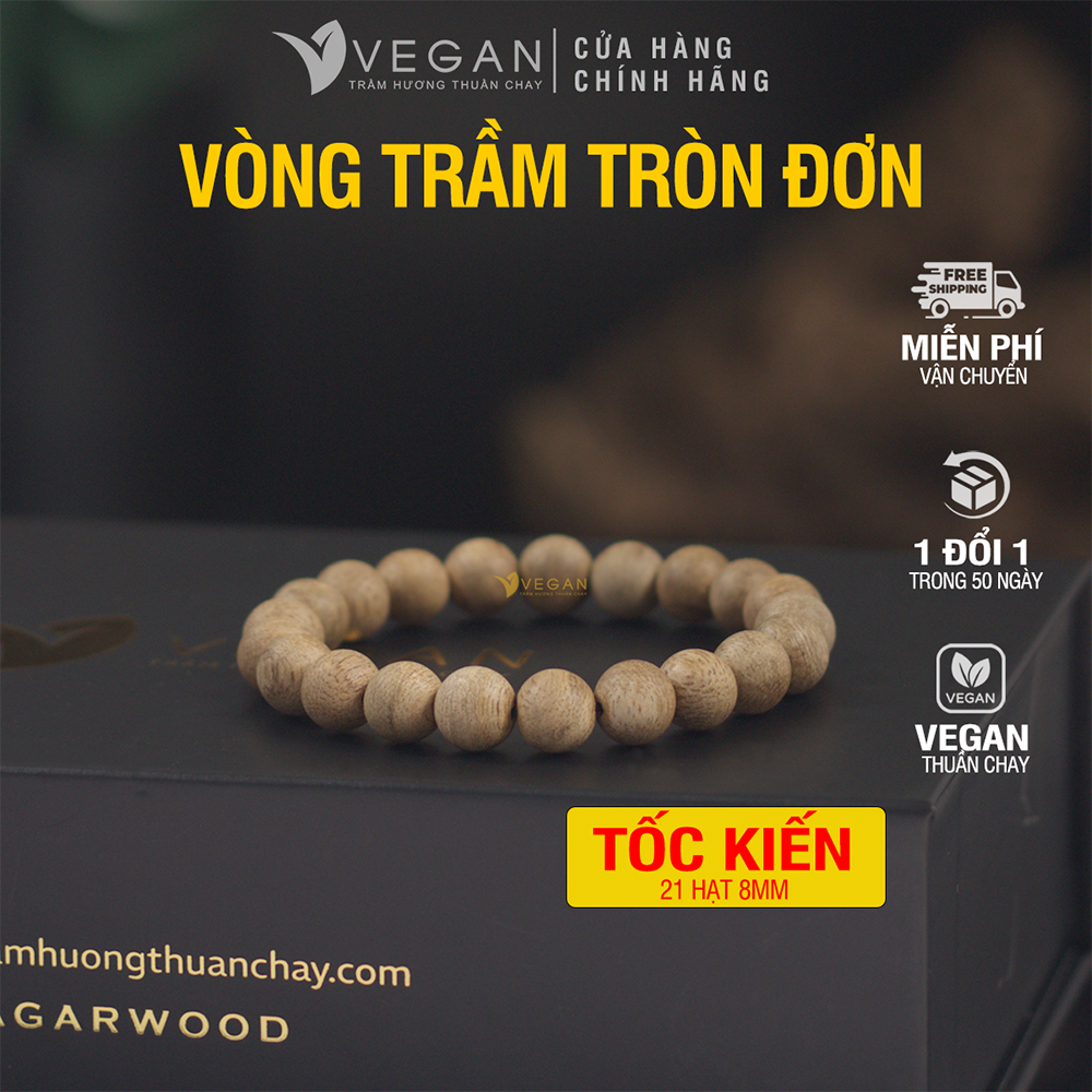 Vòng tay vegan trầm hương thuần chay tốc kiến cao cấp 8mm 21 hạt