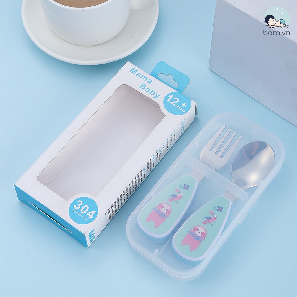 Thìa dĩa tập xúc cho bé inox cao cấp