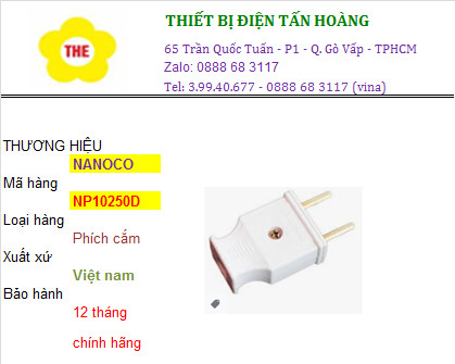 [HCM]Phích cắm đơn NANOCO NP10250D / PHÍCH CẮM ĐỰC