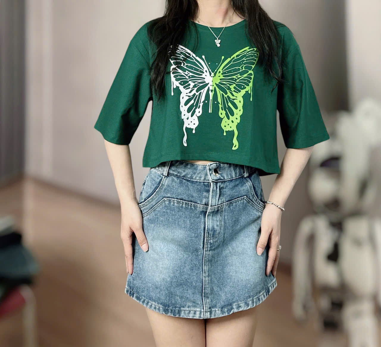 Ao Thun croptop in hình cánh bướm đẹp