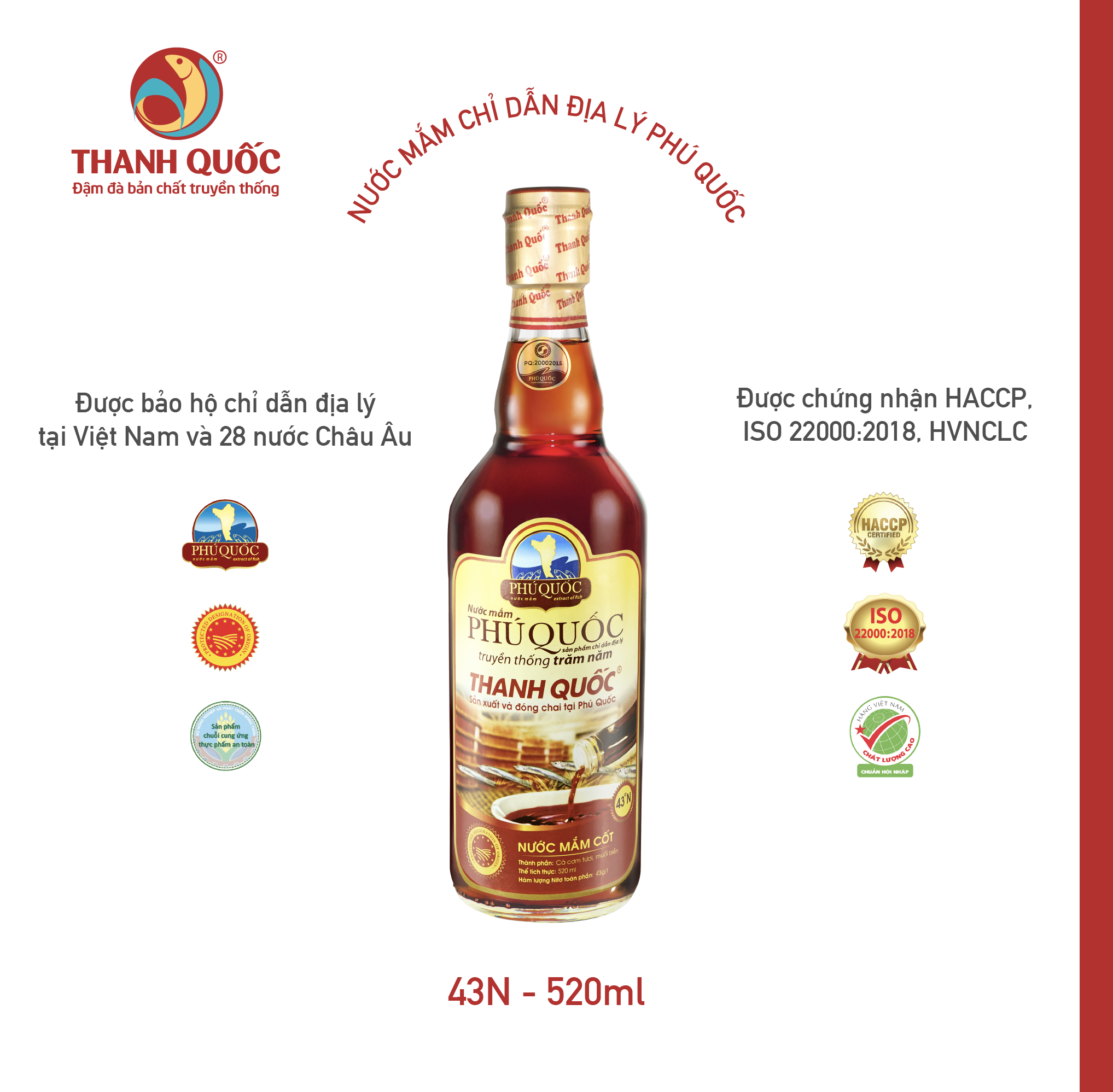Nước Mắm Thanh Quốc Phú Quốc 35/40/43 Độ Đạm 520ml (1 chai)