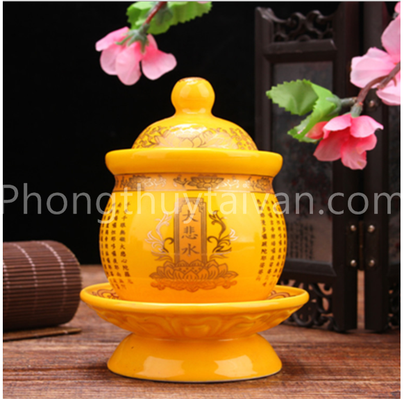 Chum ly nước có nắp Bàn thờ Phật (mẫu khắc kinh phật)
