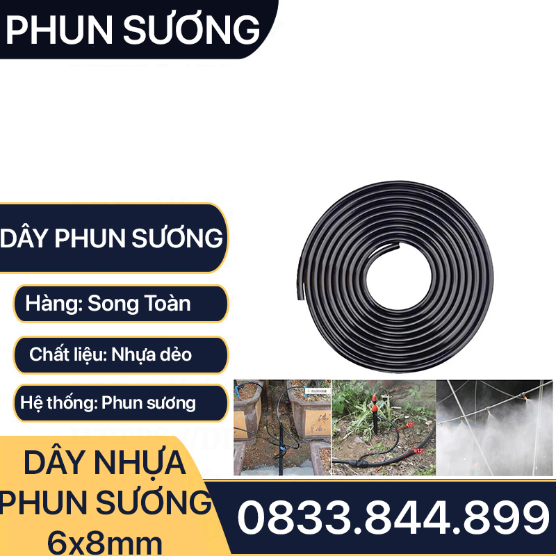Dây phun sương 8ly đen lắp đặt phun sương, tưới cây - CUỘN 100m