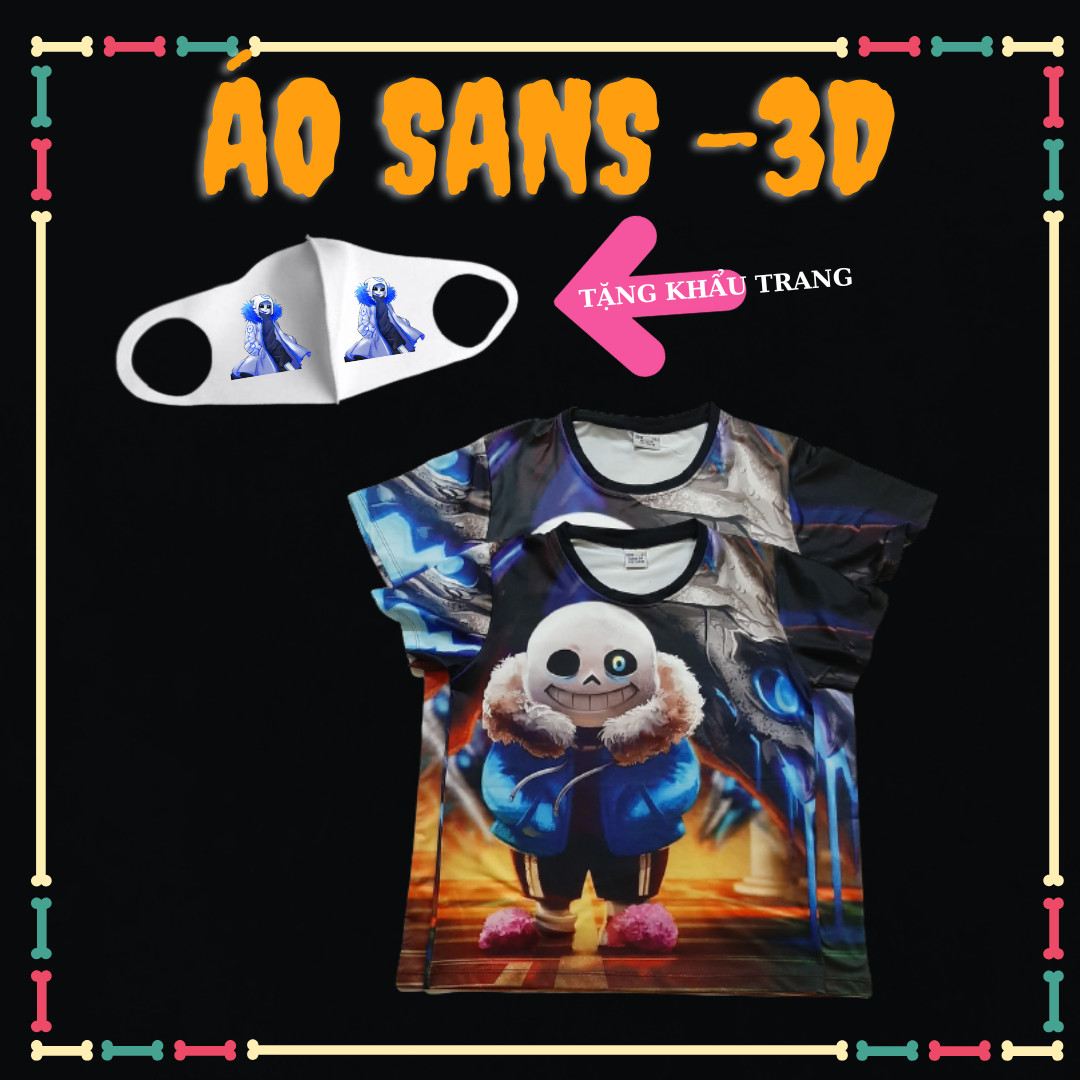 Áo thun bé trai bé gái in hình Sans Undertale 3D vải Thun Lạnh co giãn 4 chiều siêu ngầu-Tặng khẩu trang lẻ size Sale lớn