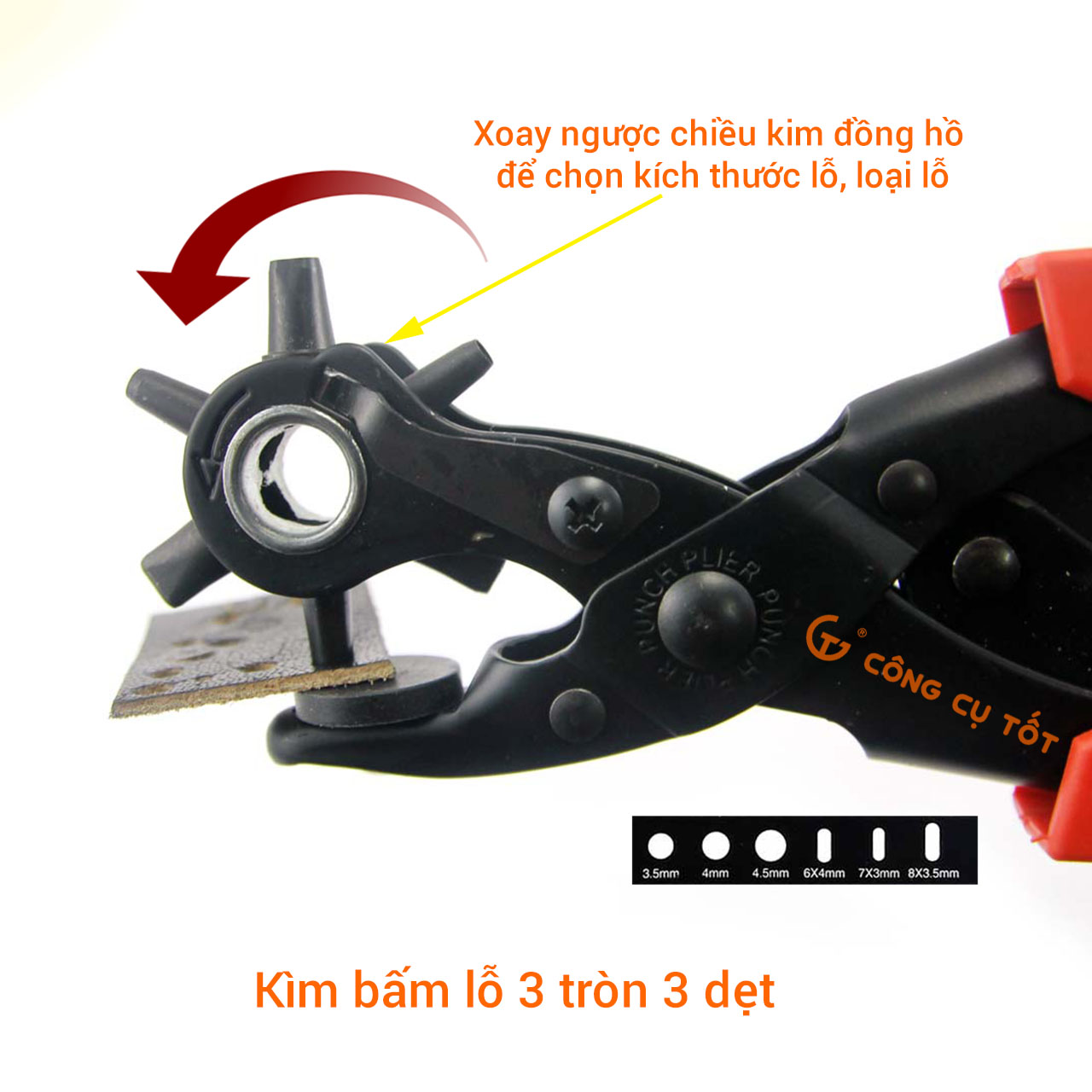 Kìm bấm lỗ thắt lưng, lỗ da 3 tròn 3 dẹt