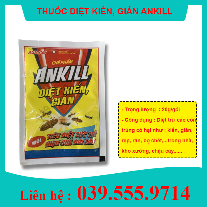 10 gói Chế phẩm Ankill diệt kiến gián côn trùng gói 20gram