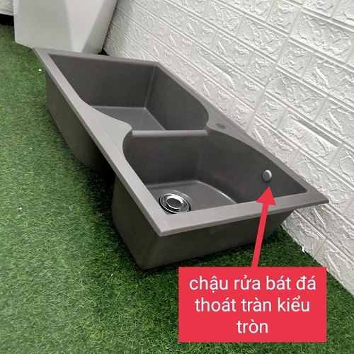 Xiphong chậu rửa BẰNG ĐÁ, 2 Cốc thu nước phi 110mm cao 11cm