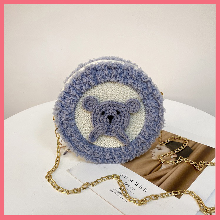 Túi Handmade Len Gấu Tròn Mẫu 1, Set Nguyên Liệu Đầy Đủ Tự Đan Túi DIY (Có Clip Hướng Dẫn Làm) - EB103