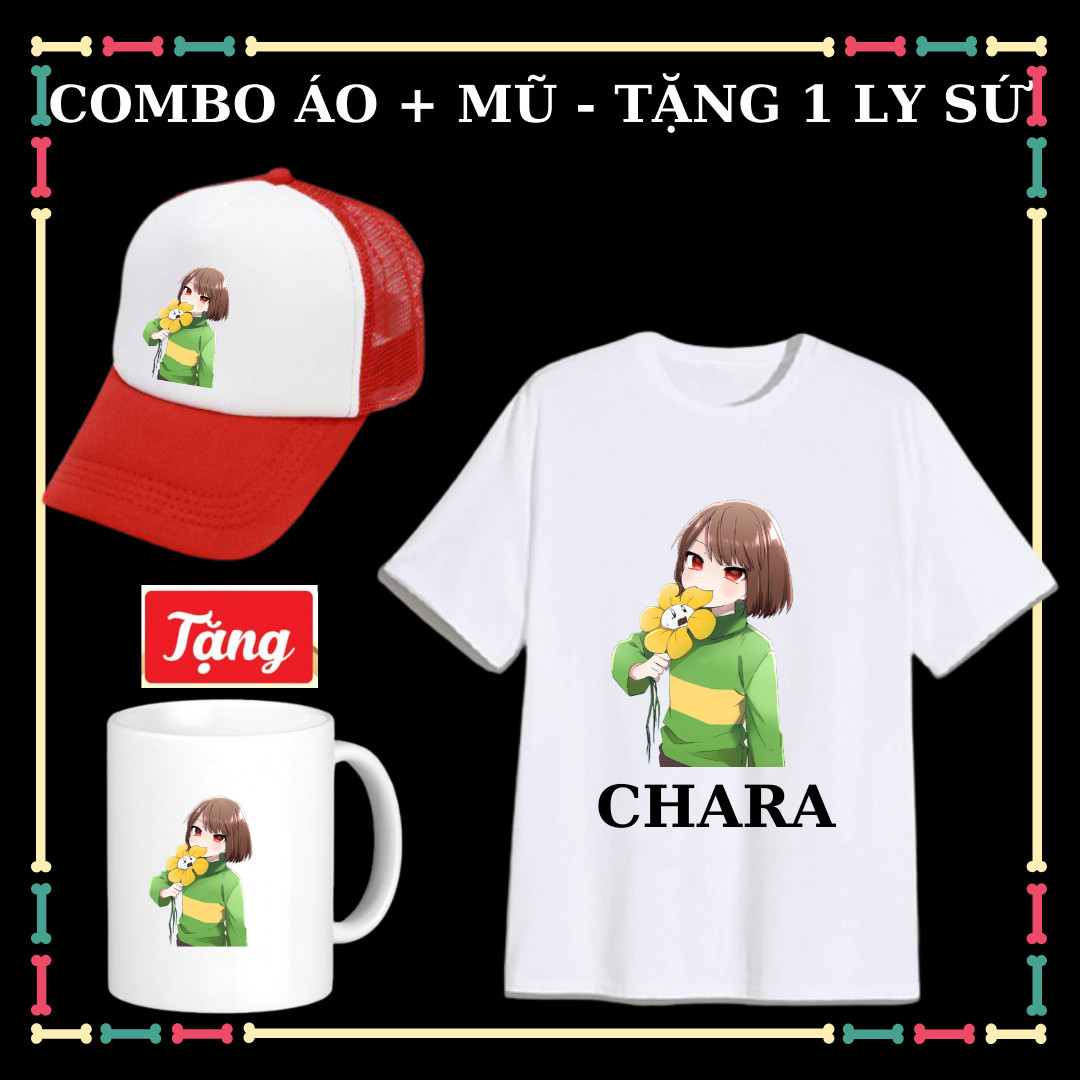 Combo áo mũ Chara xịn xò tay ngắn đủ màu sắc vải co giãn 4 chiều cho bé trai bé gái Tặng ly Chara cho bé uống nước