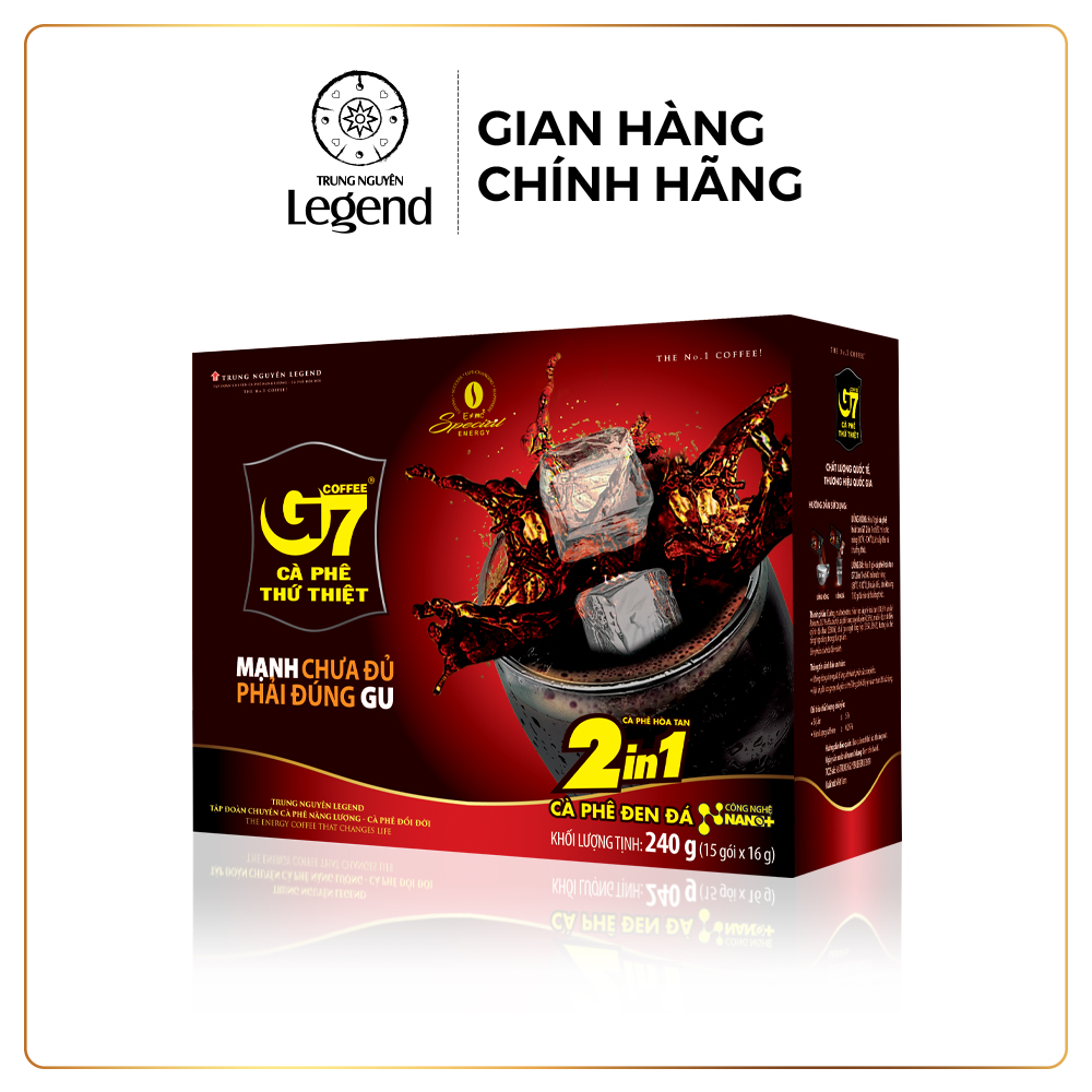 Trung Nguyên Legend Cà Phê Hòa Tan G7 2in1 – Hộp 15 Gói – Cà Phê Đen Đá Có Đường, Pha Nhanh, Gu Đậm