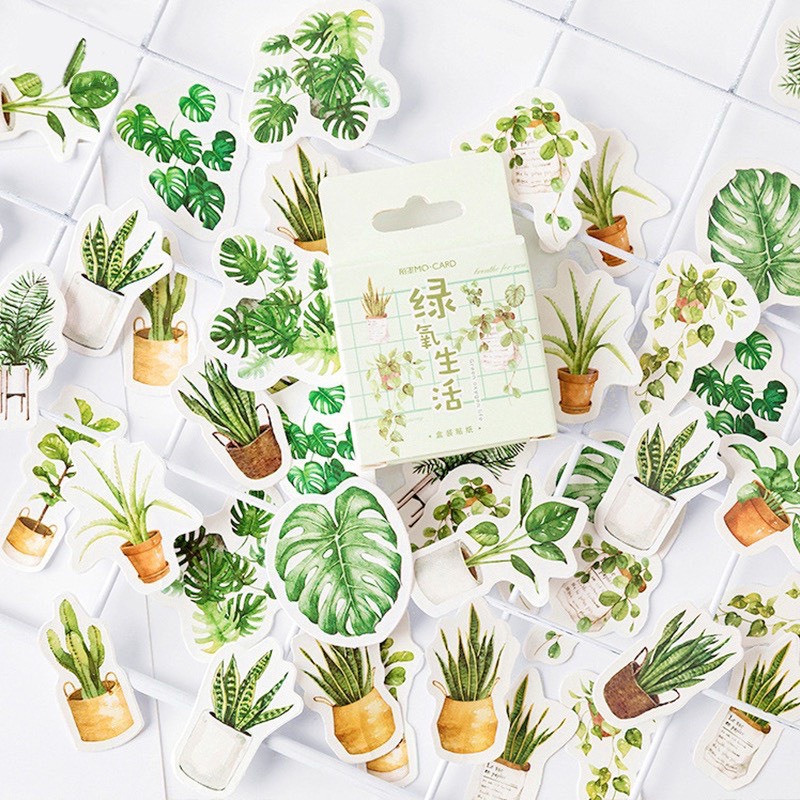 Bộ 45 hình dán sticker Chậu Hoa trang trí sổ tay DIY