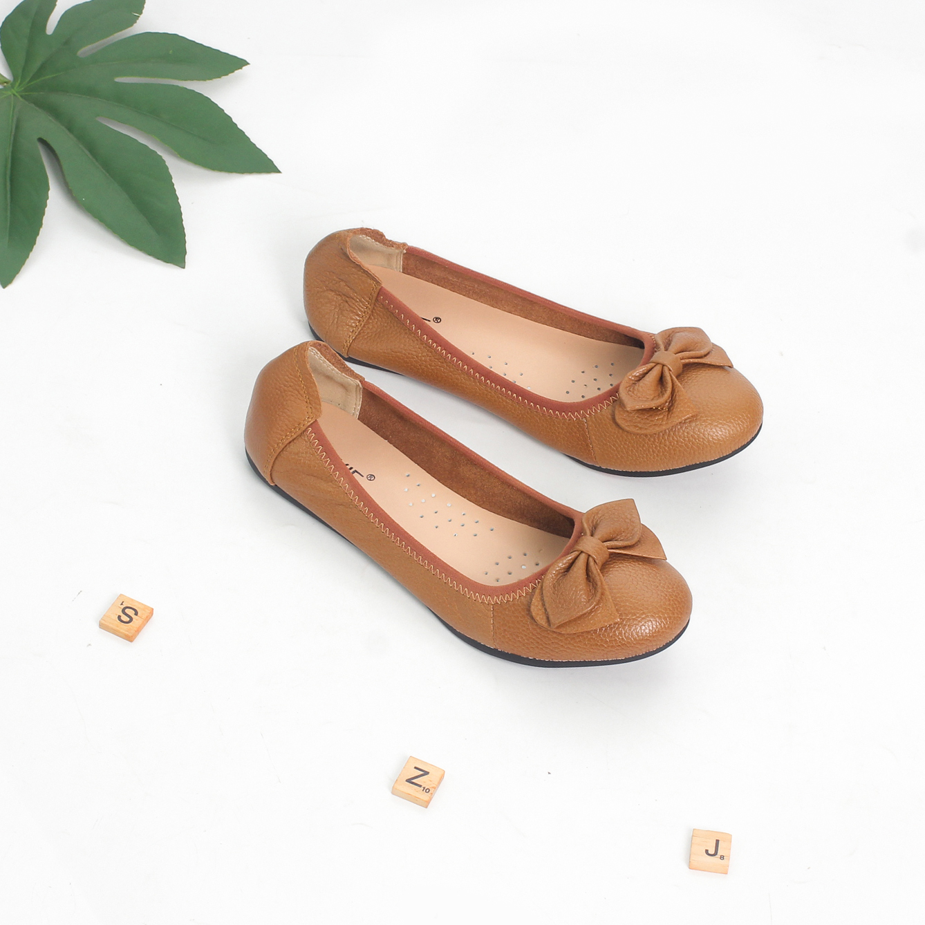 Giày Búp Bê Bệt Da Bò Thật Siêu Êm Gắn Nơ Pixie X424