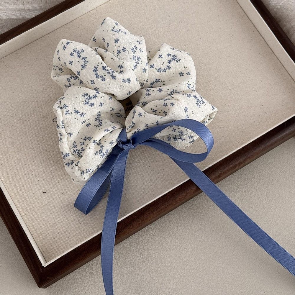 Classy Scrunchies buộc tóc nhiều họa tiết; tông màu xanh biển nữ tính thanh lịch PK706