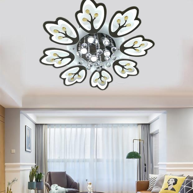 Đèn trần - đèn LED ốp trần - đèn trần trang trí 8 cánh họa tiết hoa lá hiện đại 3 chế độ màu ánh sáng có điều khiển từ xa - Bảo hành 12 tháng