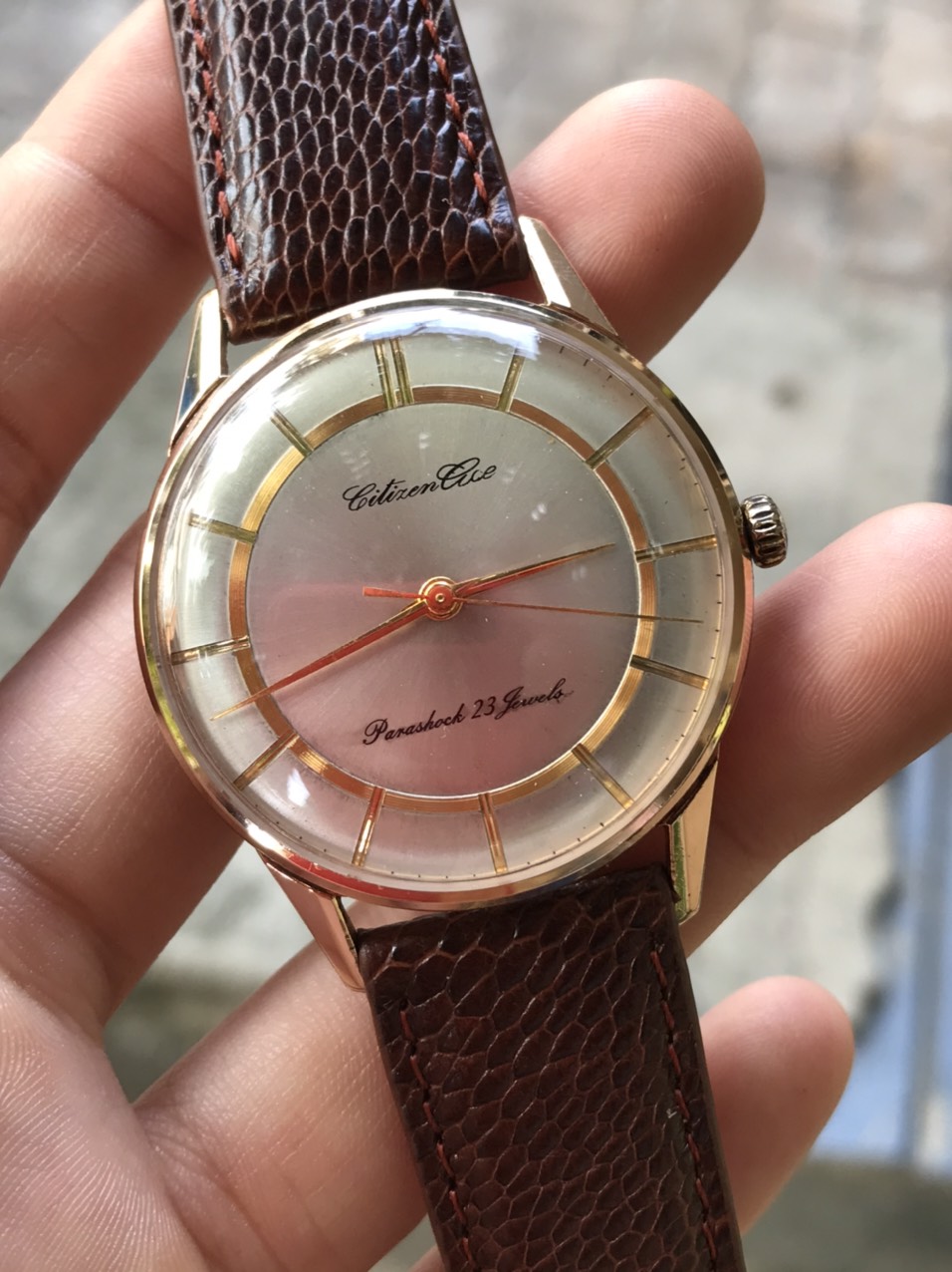[HCM]Đồng hồ cơ cổ nam Citizen mặt thiết kế đẹp cơ lên cót tay bọc vàng toàn thân vàng 20 microns dây da màu nâu