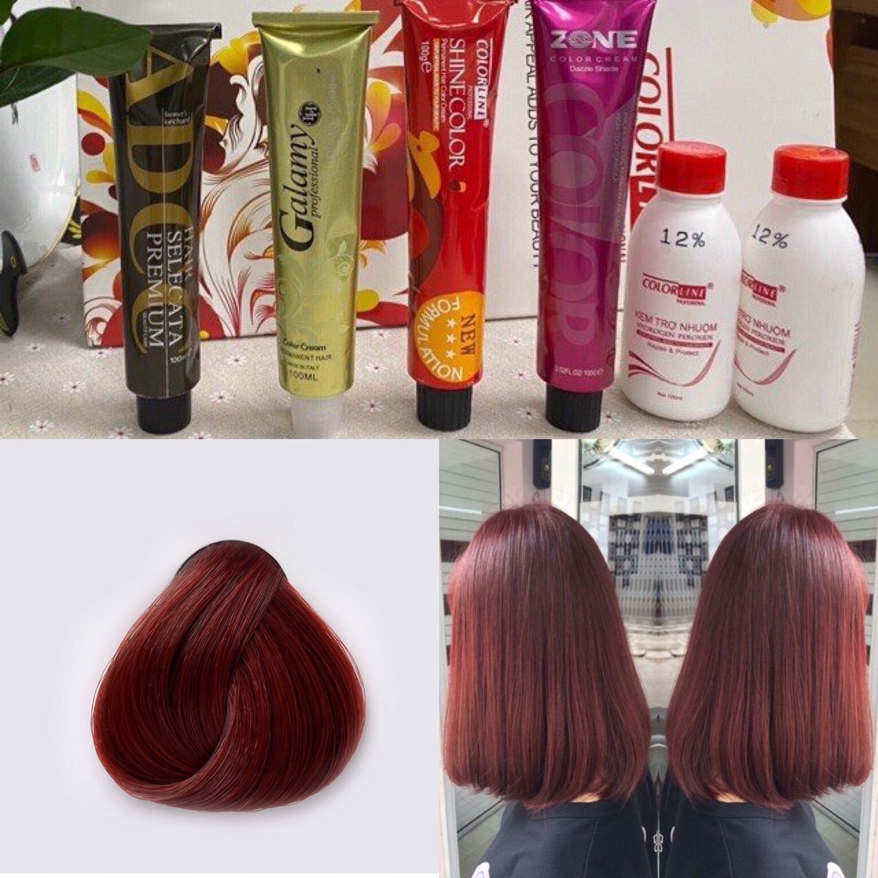 Tự nhuộm tóc tại nhà màu nâu đỏ trầm, nâu đỏ tối kèm trợ oxy