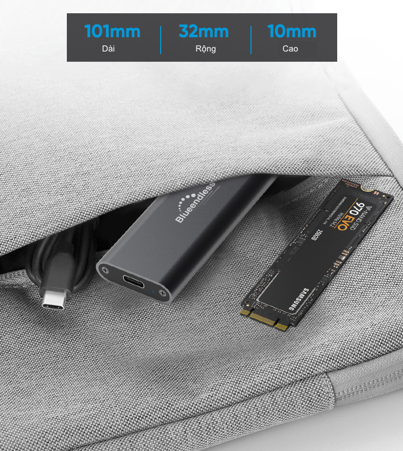Box ổ cứng SSD NVMe M.2 chuẩn USB 3.2 gen 2 10Gbps tốc độ cao UASP - Blueendless (M.2 NVME 2280 SSD enclosure)