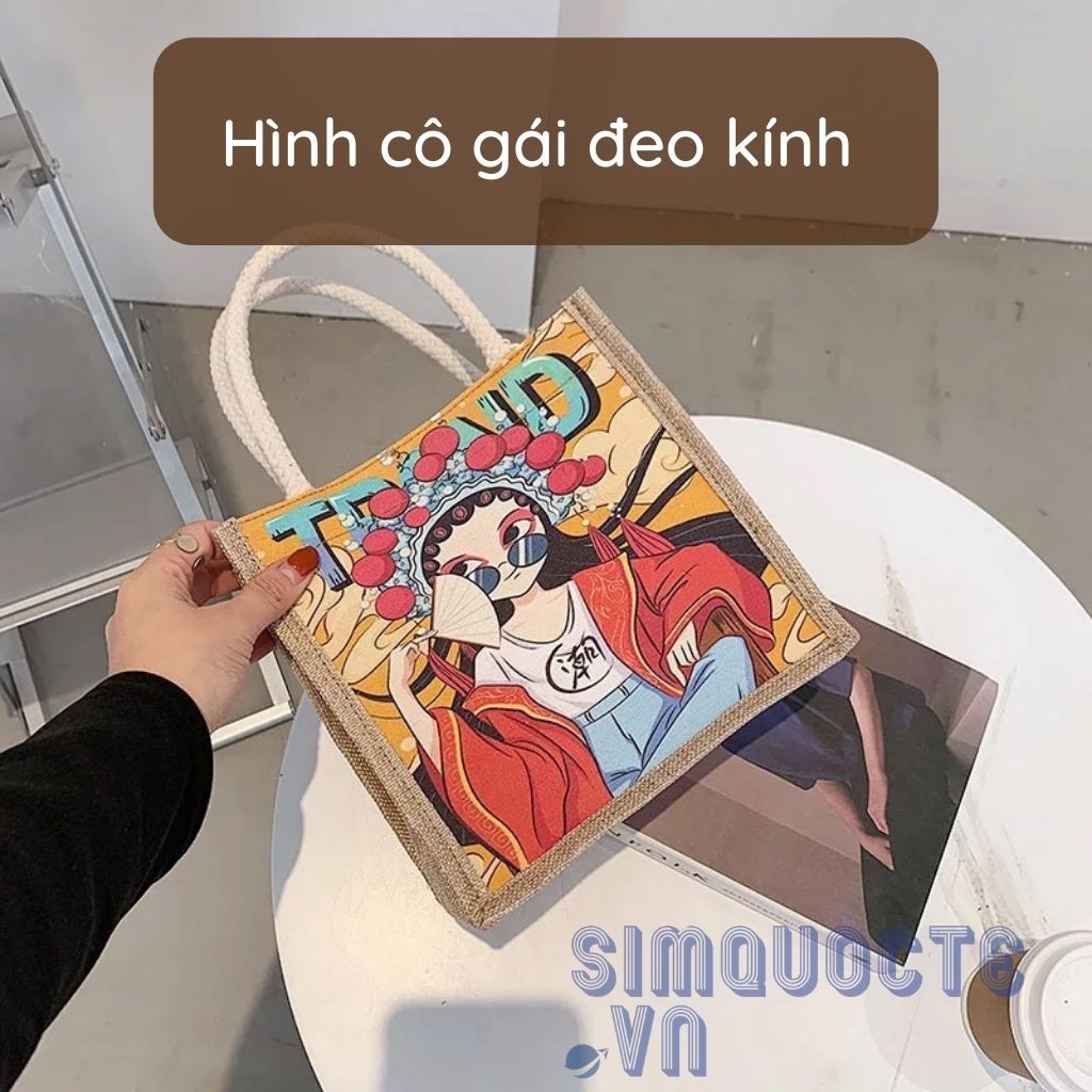 Túi cói túi xách có khoá kéo phong cách nhật bản