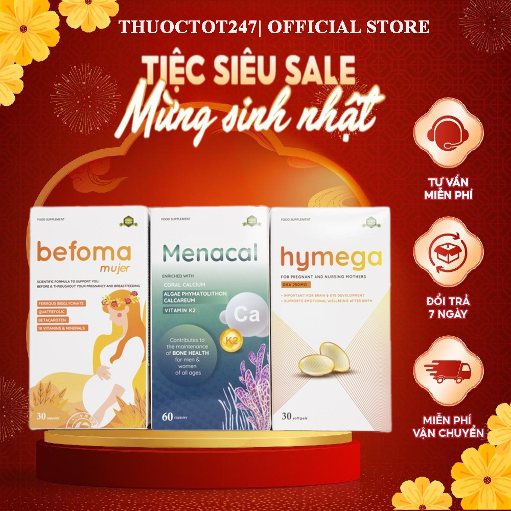 Sắt befoma + canxi menacal + dha hymega bổ sung sắt - canxi - dha, vitamin cho mẹ bầu và sau sinh