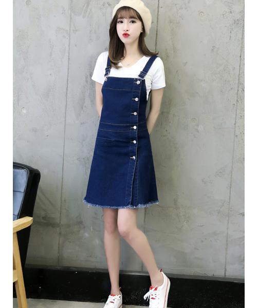 Đầm Yếm Jeans Phối Nút D662( KHÔNG KÈM ÁO  )