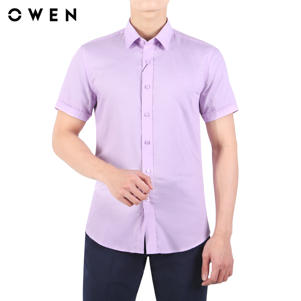 Owen - áo sơ mi ngắn tay slim fit as23538n màu tím chất liệu bamboo