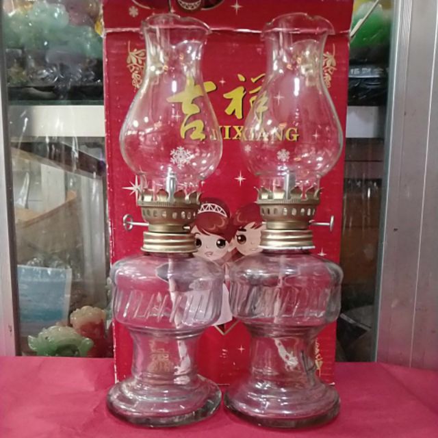 Cặp Đèn dầu thủy tinh chân cao